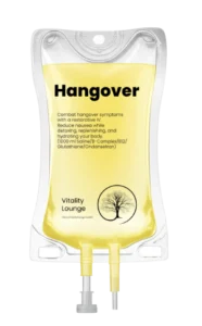 A bag of the "Hangover" IV drip from Vitality Lounge Med Spa.