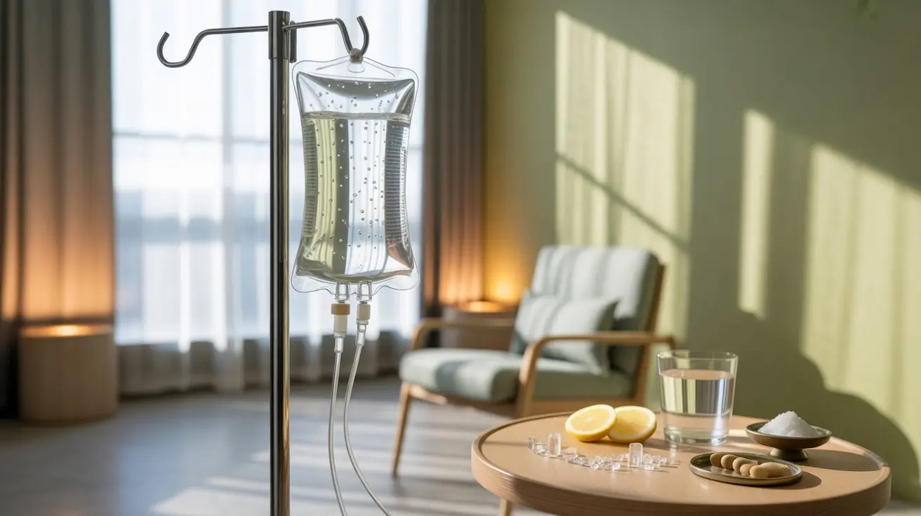 IV hydration bag with electrolytes, blood circulation and cellular energy concept, medical fluid therapy visual