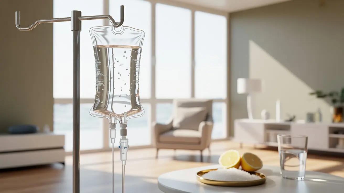 IV hydration infusion setup showing electrolyte balance and energy regulation in a modern clinical environment