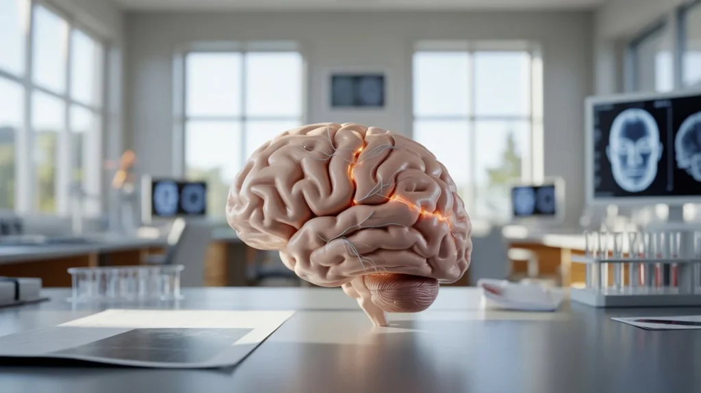 Photorealistic representation of brain neuroplasticity showing neural connections related to ketamine treatment for depression and emotional regulation