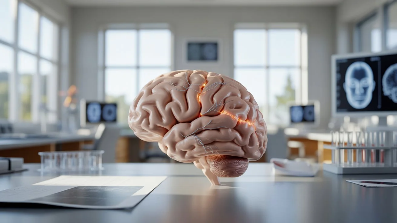 Photorealistic representation of brain neuroplasticity showing neural connections related to ketamine treatment for depression and emotional regulation